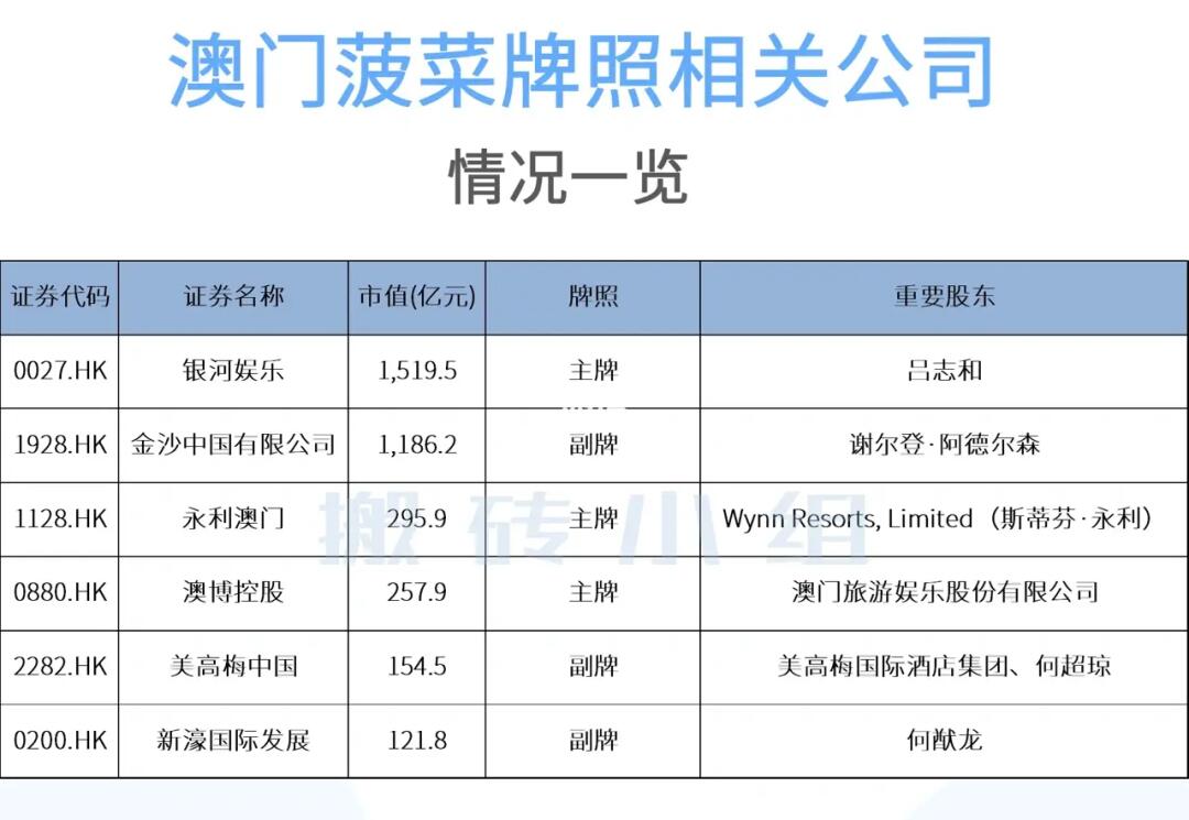 澳门六大赌牌持有人员名单图片及价格表详解